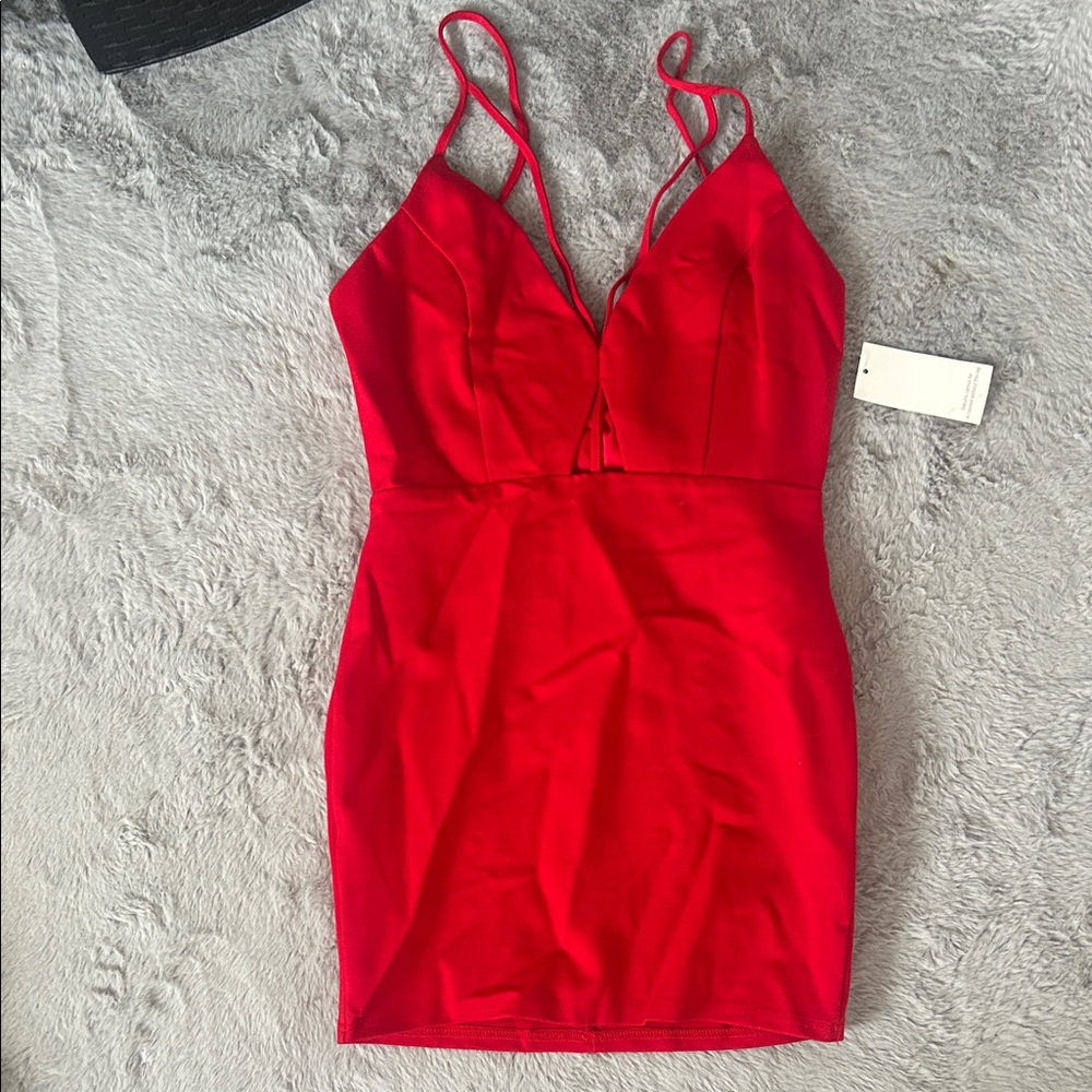 Tobi Red Satin Spaghetti-Strap Bodycon Dress with Front Zip